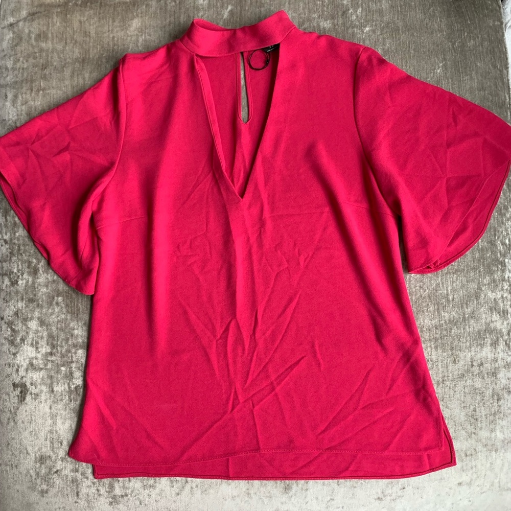 ZARA Cut Out Open Front Hot pink Blouse Top Sz S